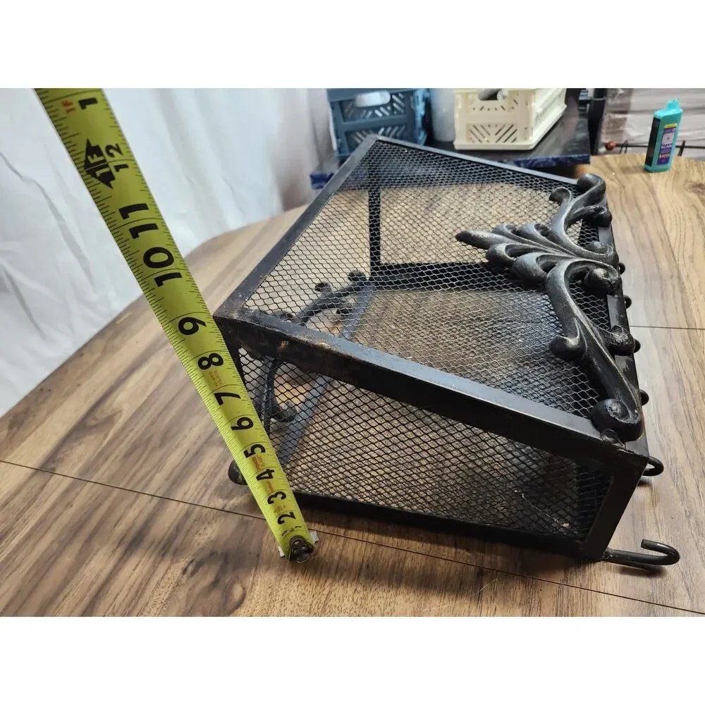 Vintage Black Hanging Wall Basket Storage Wrought Iron (?) Hooks Entry Way...